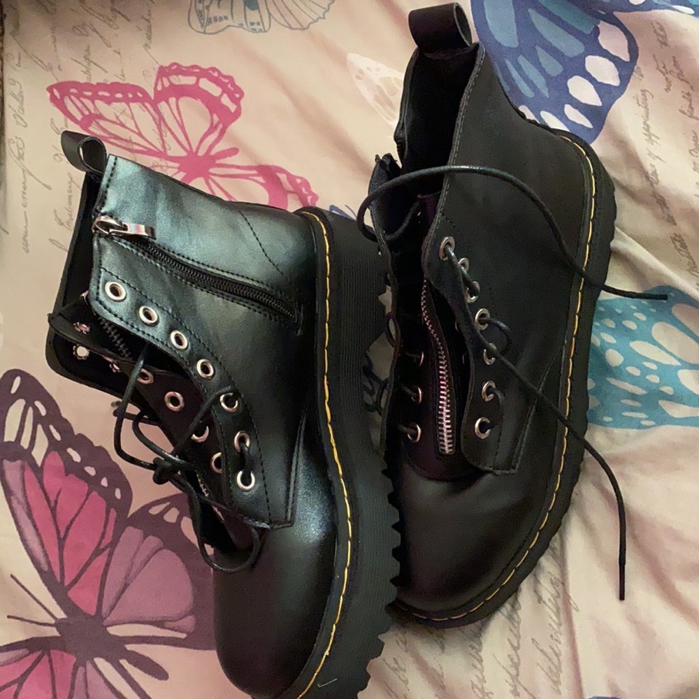 Zip Front Lace-Up Combat Boots